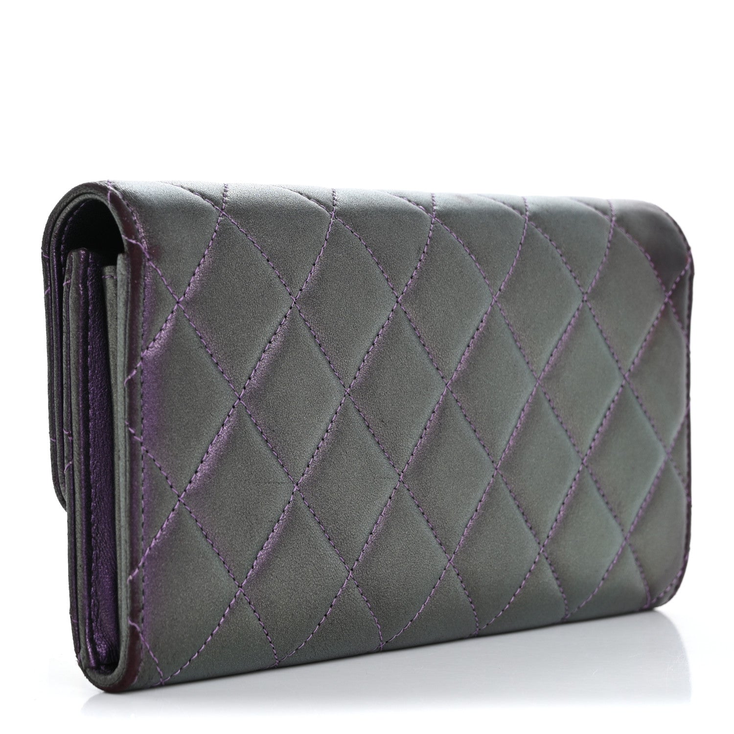 Chanel Iridescent Lambskin Quilted Large Gusset Flap Wallet Purple 3 of 16