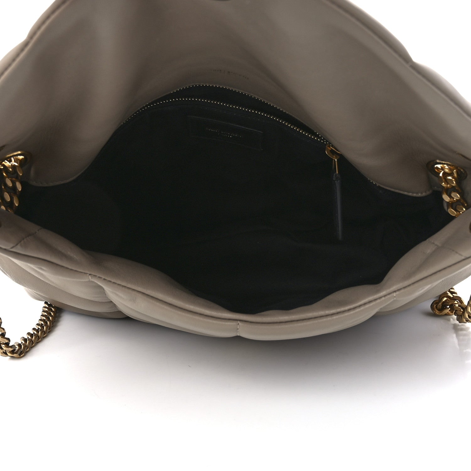 Saint Laurent Lambskin Quilted Medium Loulou Puffer Monogram Chain Satchel Dark Beige 5 of 12