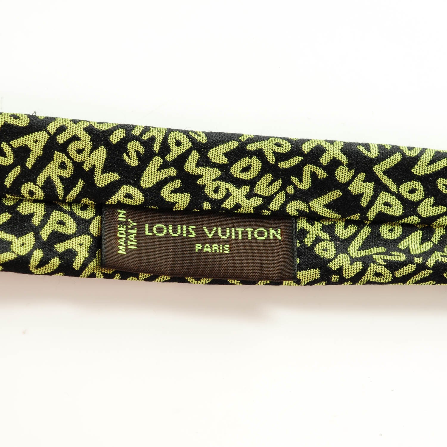 Louis Vuitton Silk Graffiti Mens Skinny Neck Tie Green 3 of 4