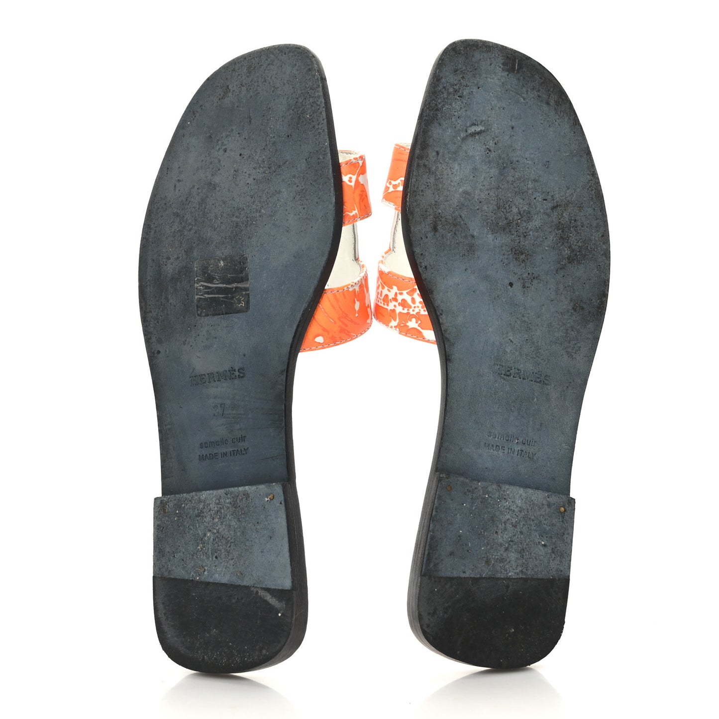Calfskin Printed Peinture Fraiche Oran Sandals 37 White Orange