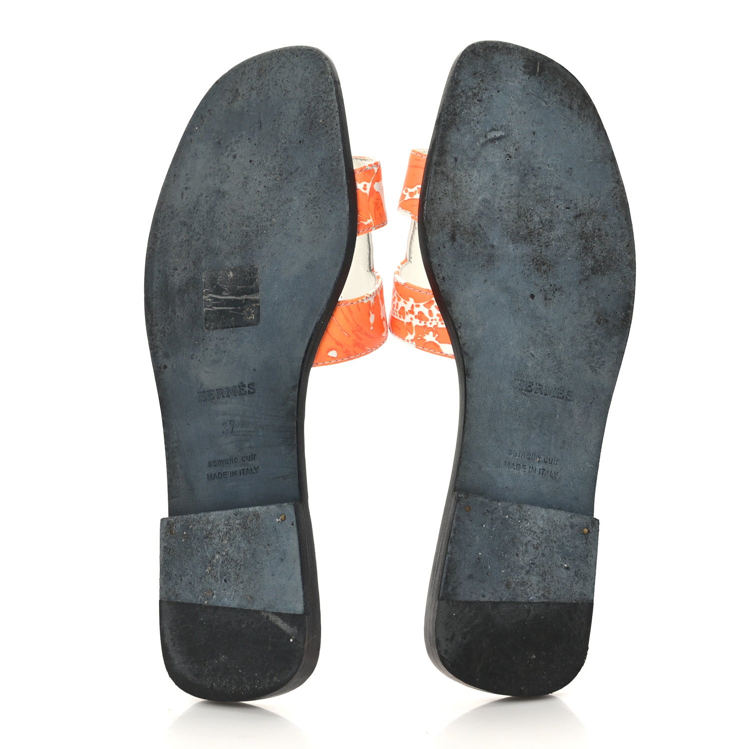 Hermes Calfskin Printed Peinture Fraiche Oran Sandals 37 White Orange 5 of 8