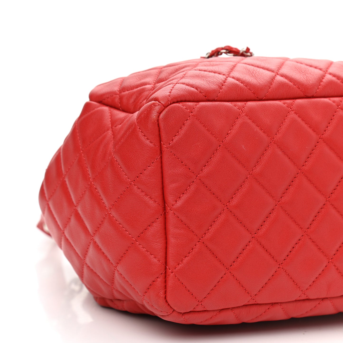 Lambskin Quilted Small CC Chain Drawstring Bucket Bag Red