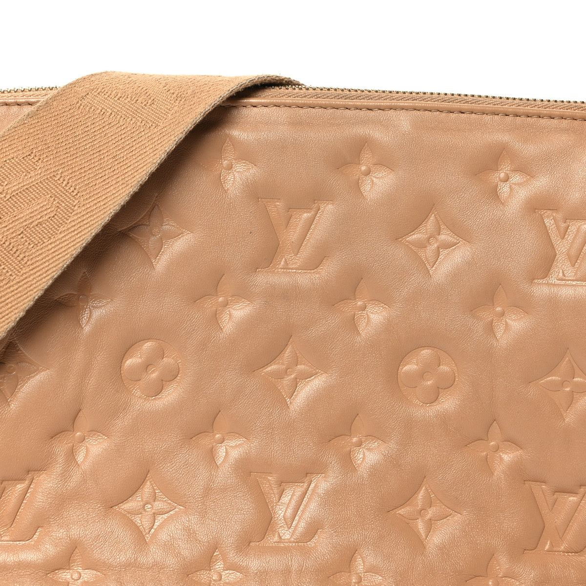 Lambskin Embossed Monogram Coussin PM Camel