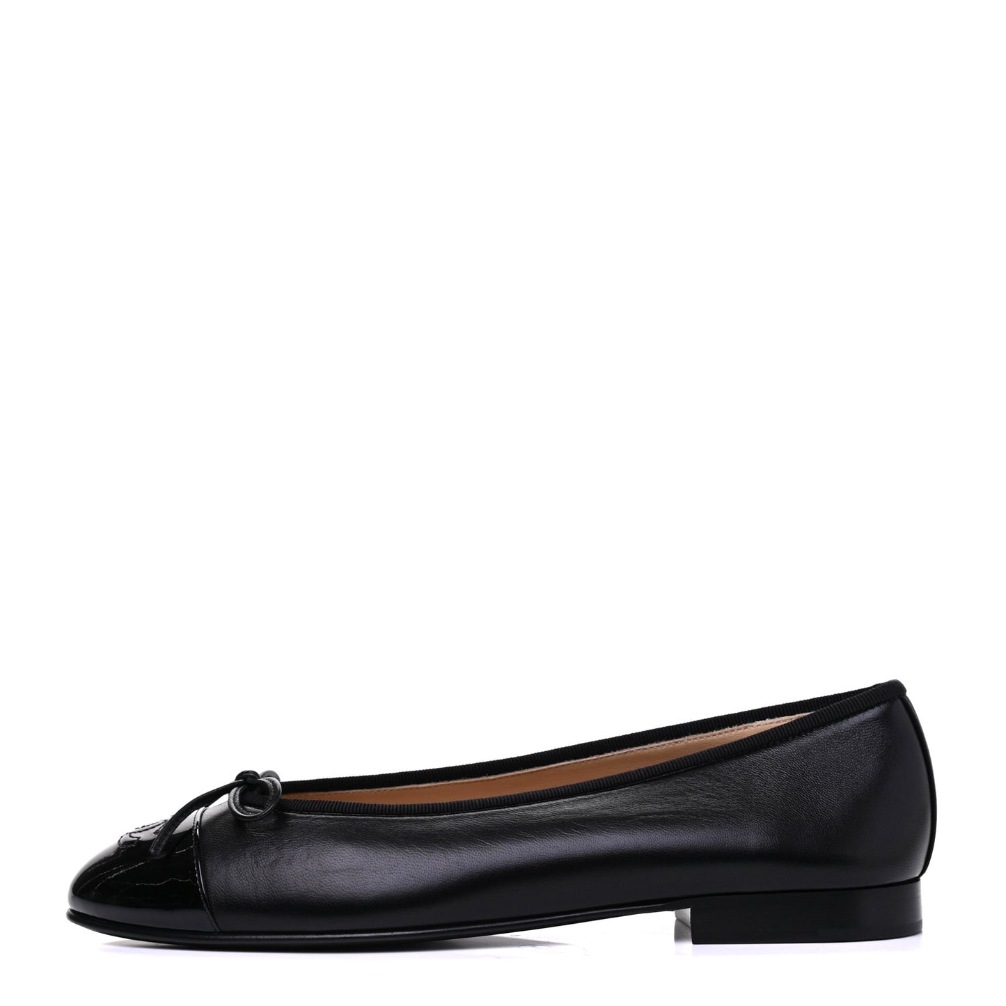 Lambskin Patent Cap Toe Ballerina Flats 39 Black