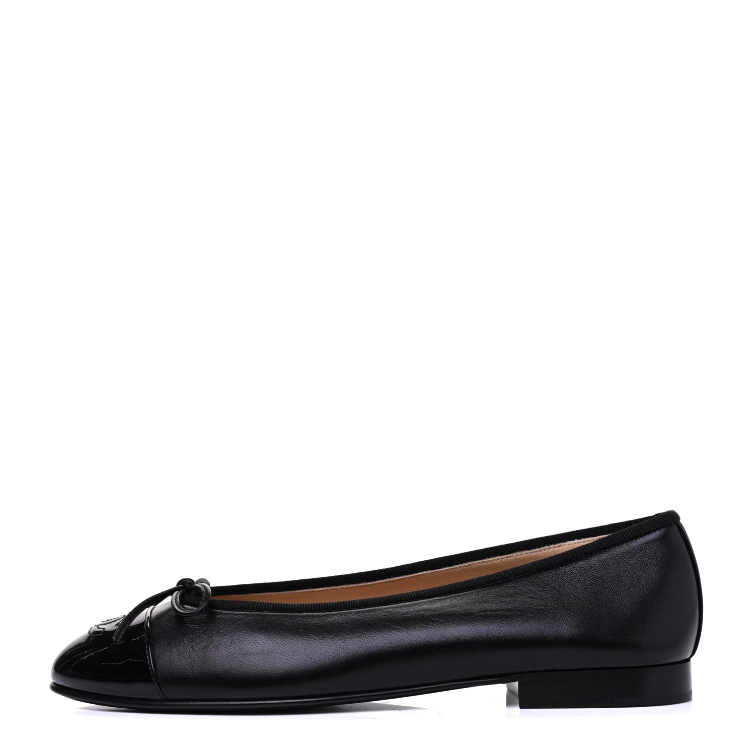 Chanel Lambskin Patent Cap Toe Ballerina Flats 39 Black 1 of 9