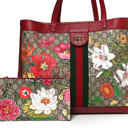 Gucci GG Supreme Monogram Flora Web Large Ophidia Tote Red 11 of 13