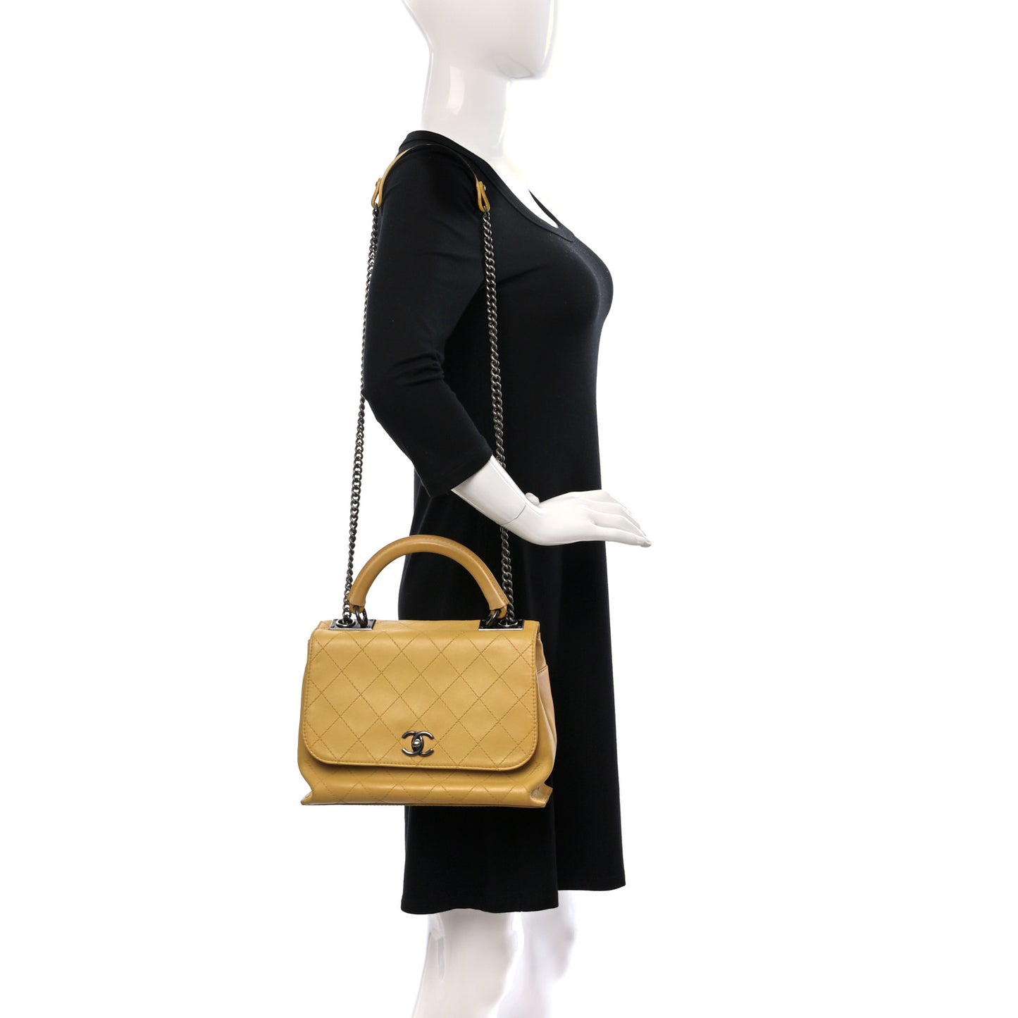 Calfskin Stitched Urban Luxury Top Handle Bag Yellow