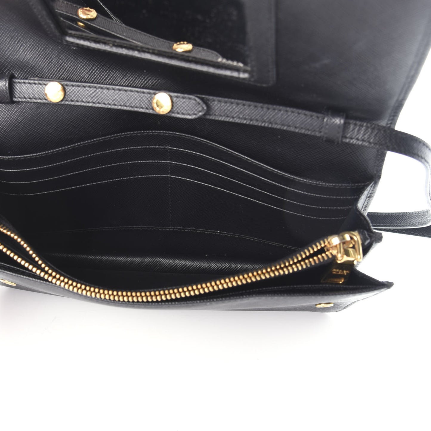 Saffiano Metal Flap Wallet With Strap Black