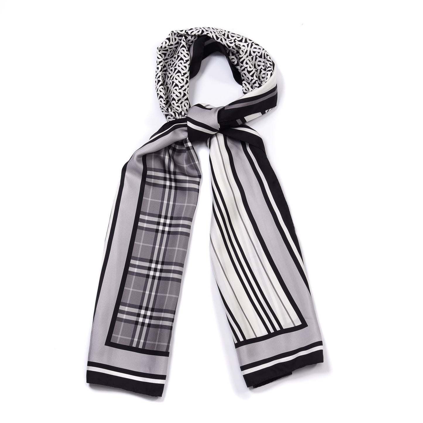 Silk Vintage Check Icon Stripe TB Monogram Print Scarf Archive Black White