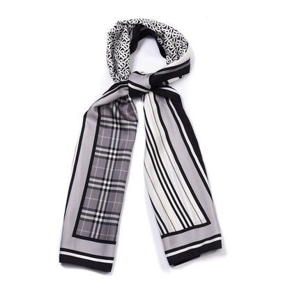 Burberry Silk Vintage Check Icon Stripe TB Monogram Print Scarf Archive Black White 1 of 8