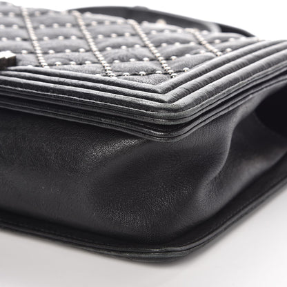 Chanel Crumpled Lambskin Medium Studded Boy Flap Black 9 of 10