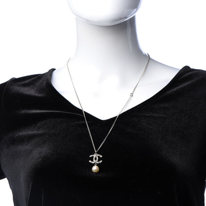 Chanel Crystal Pearl Twisted CC Drop Necklace Silver 2 of 4