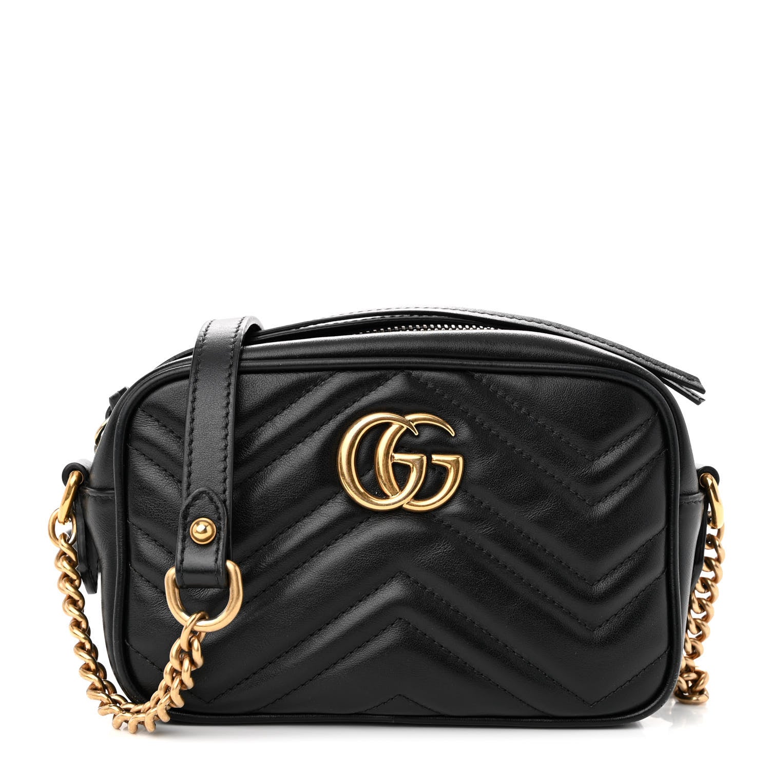 Gucci Calfskin Matelasse Mini GG Marmont Chain Shoulder Bag Black 1 of 10