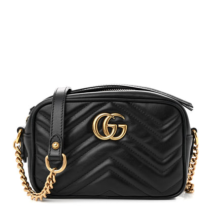 Gucci Calfskin Matelasse Mini GG Marmont Chain Shoulder Bag Black 1 of 10