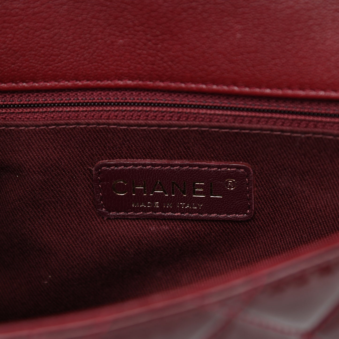 Patent Goatskin Quilted Medium CC Eyelet Flap Burgundy