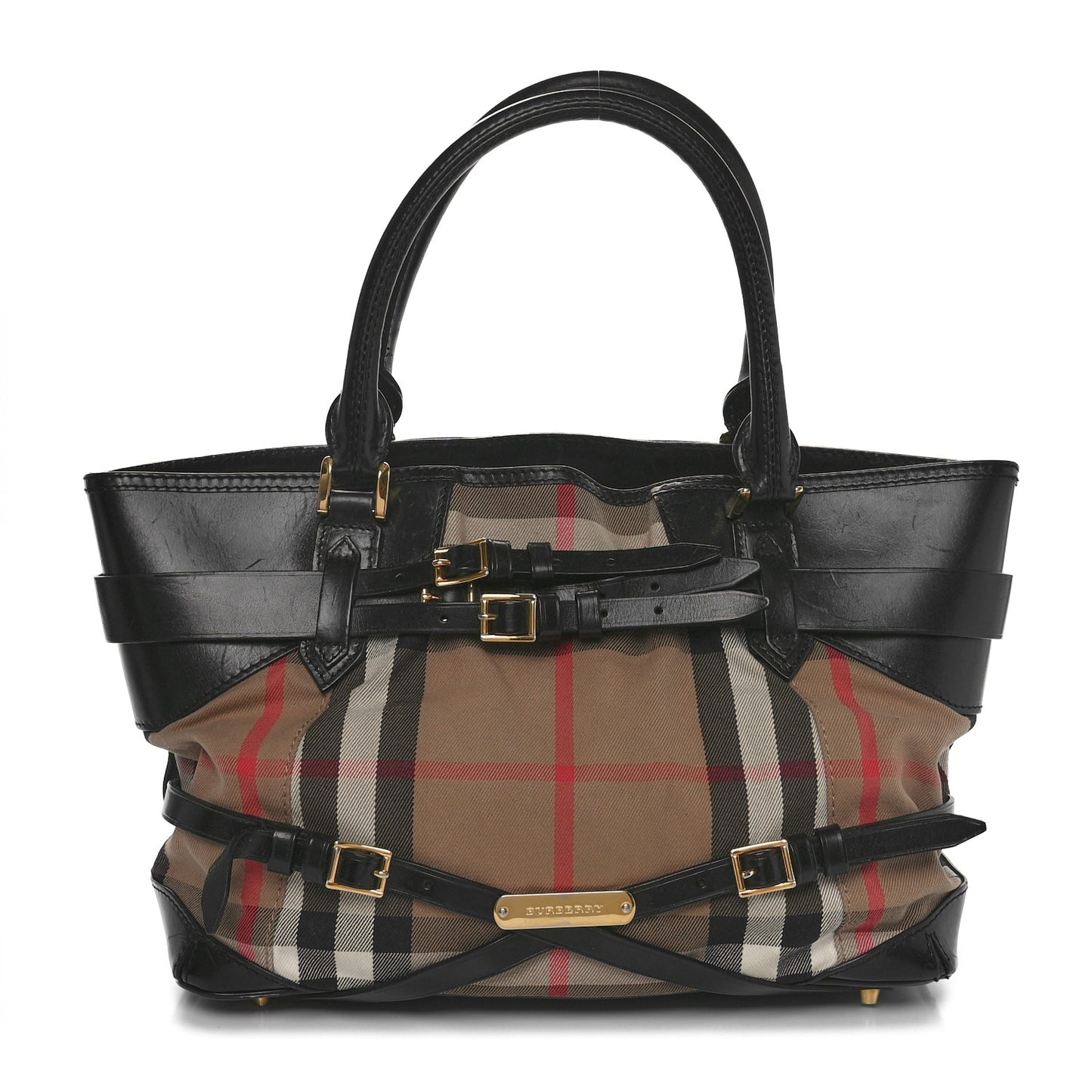 House Check Bridle Calfskin Medium Lynher Tote Black