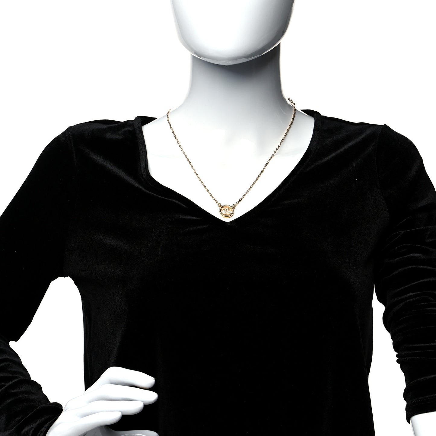 Crystal Metal CC Round Pendant Necklace Gold