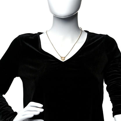 Chanel Crystal Metal CC Round Pendant Necklace Gold 2 of 6