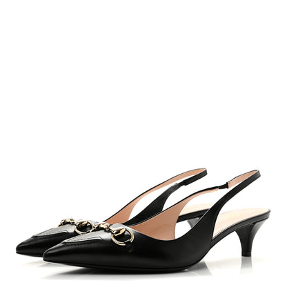 Gucci Malaga Kid Horsebit 45mm Slingback Pumps 39.5 Black 4 of 9