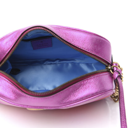 Gucci Laminated Nappa Matelasse Small GG Marmont Chain Shoulder Bag Fuxia Rosso Rosa 5 of 10