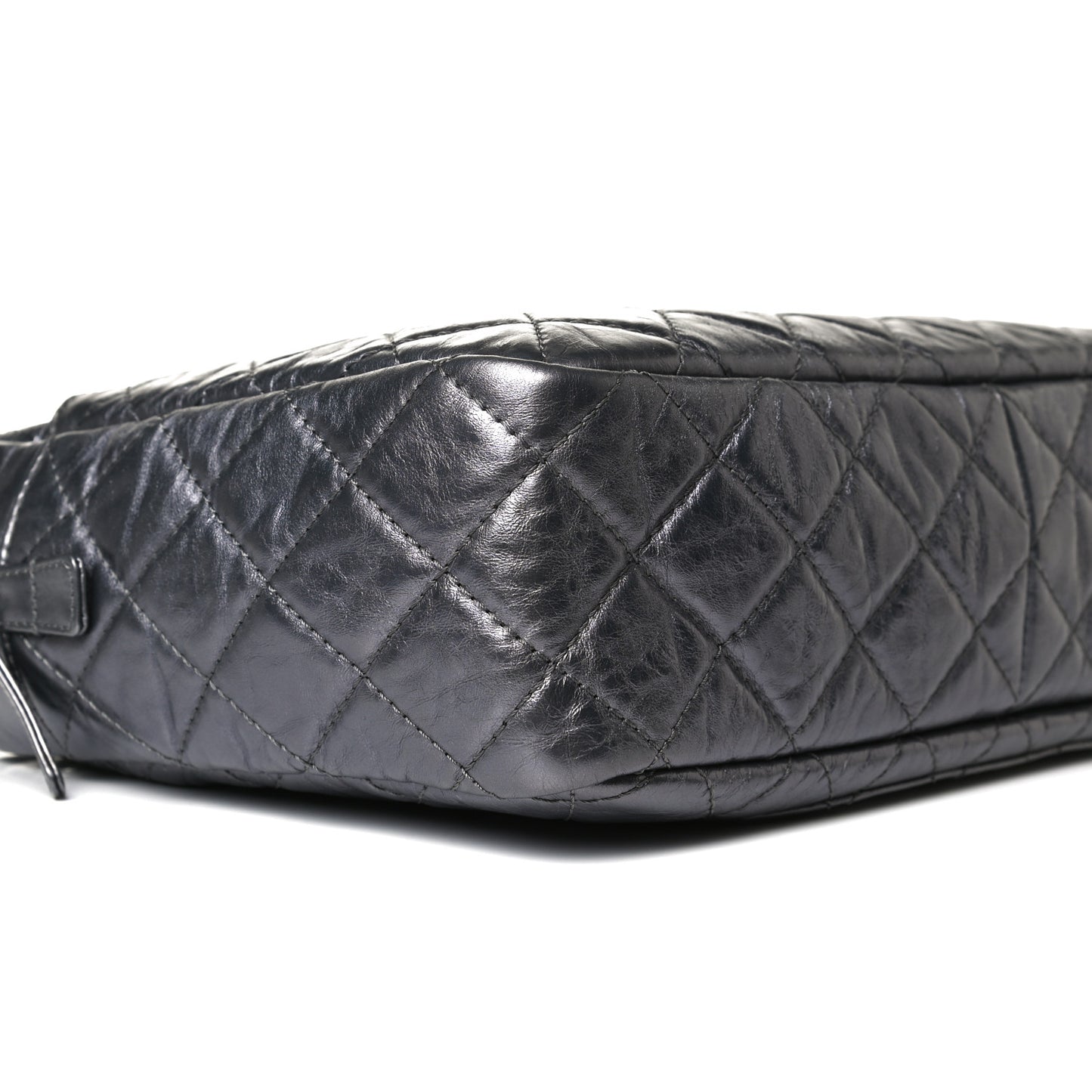 Metallic Aged Calfskin Quilted Large Reissue Camera Case Silver
