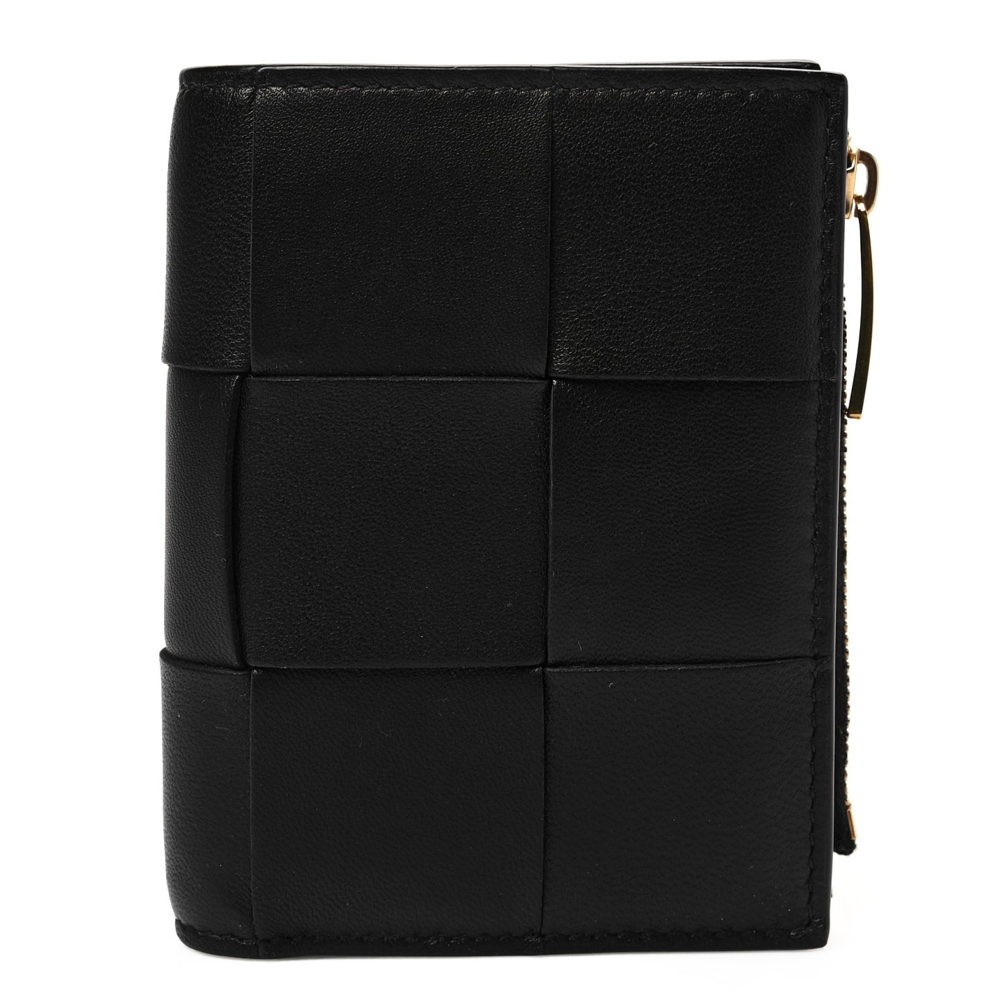 Nappa Maxi Intrecciato Small Bi-Fold Zip Wallet Black