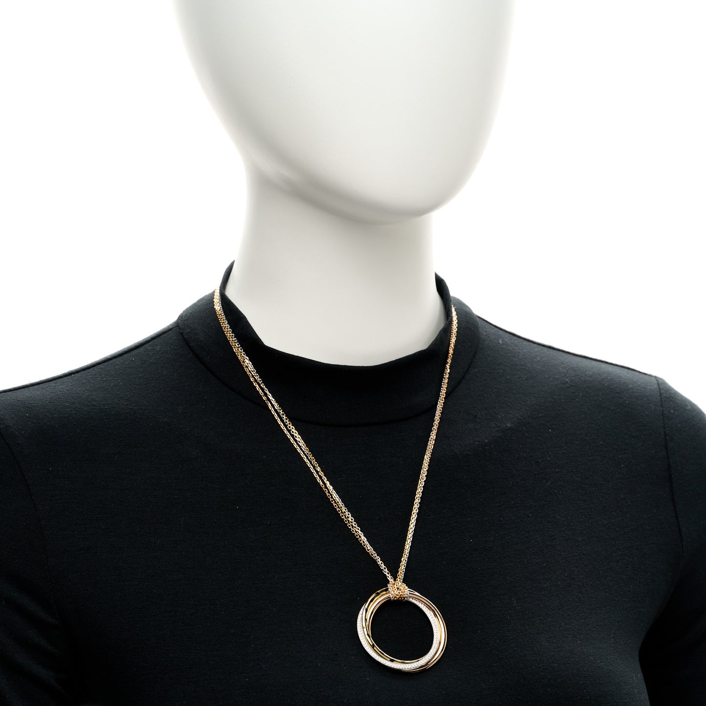 18K Pink Yellow White Gold Diamond Black Lacquer Trinity Panthere De Cartier Pendant Necklace