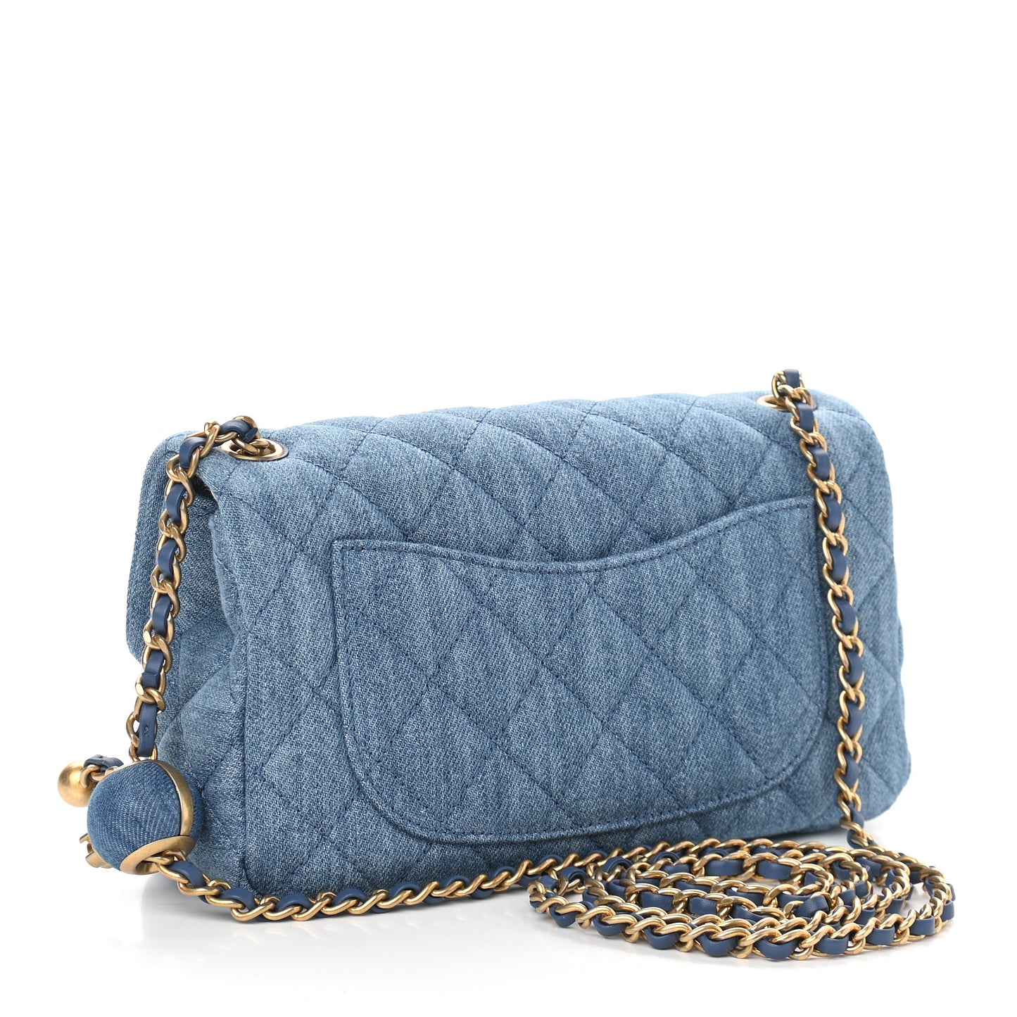 Denim Quilted Mini Pearl Crush Rectangular Flap Blue
