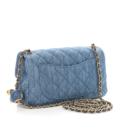 Chanel Denim Quilted Mini Pearl Crush Rectangular Flap Blue 3 of 9