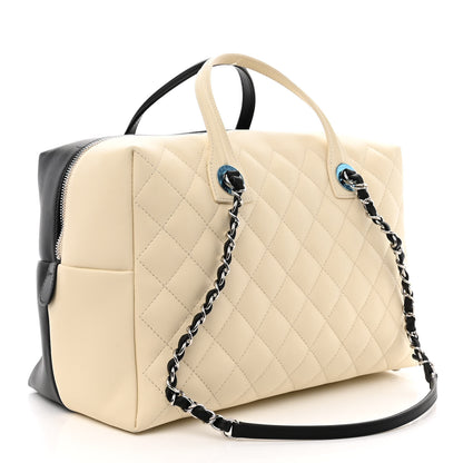 Chanel Calfskin Quilted Large Feather Weight Bowling Bag Black Ivory 2 of 10