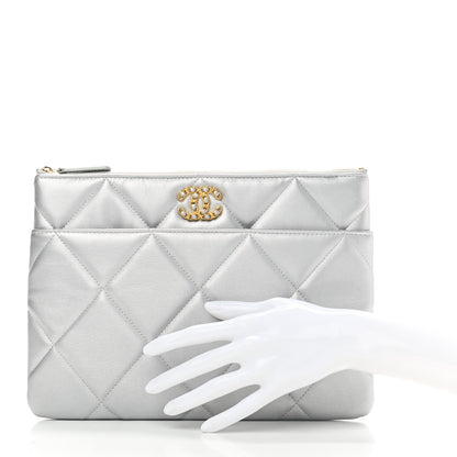 Chanel Metallic Lambskin Quilted Chanel 19 Pouch Silver 2 of 7