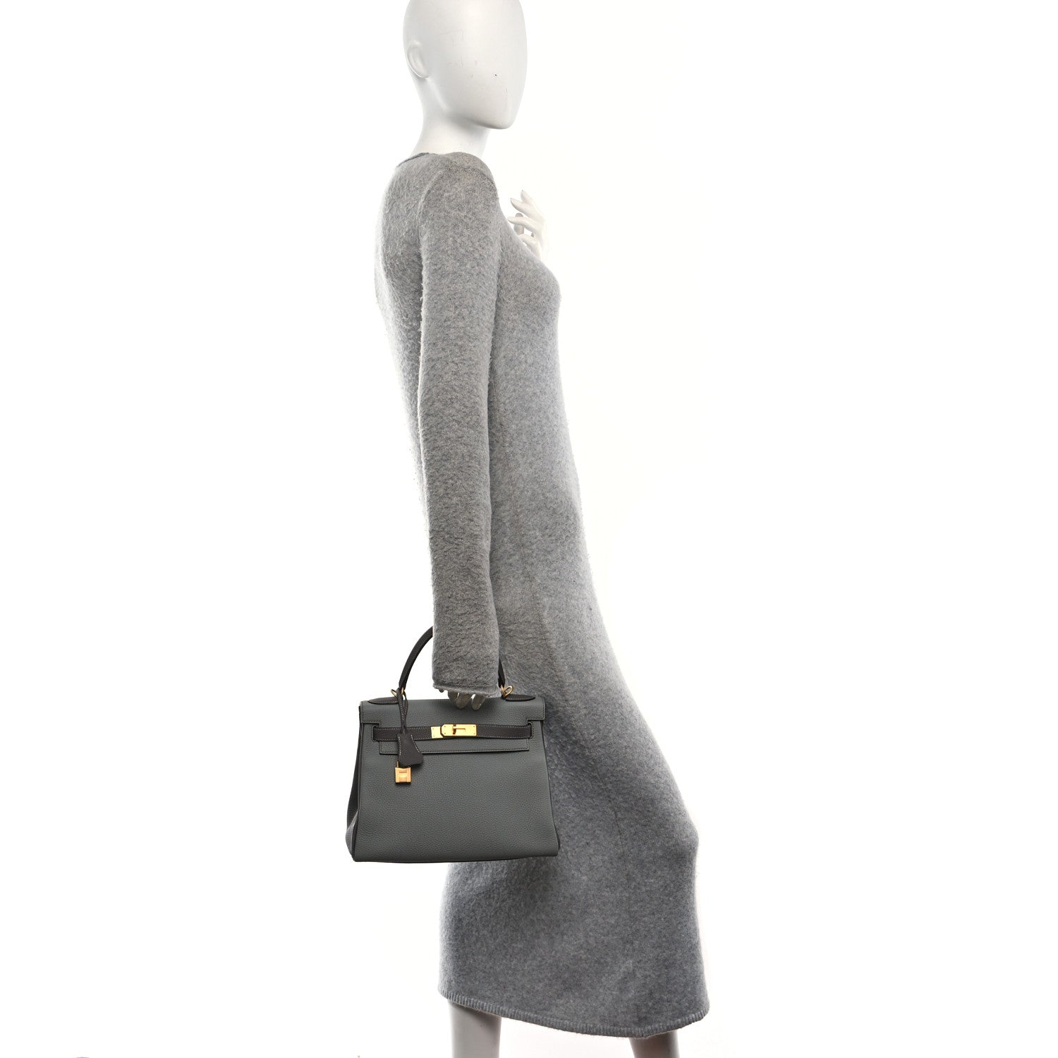 Hermes Togo Horseshoe Kelly Retourne 28 Gris Mouette Etain 2 of 10