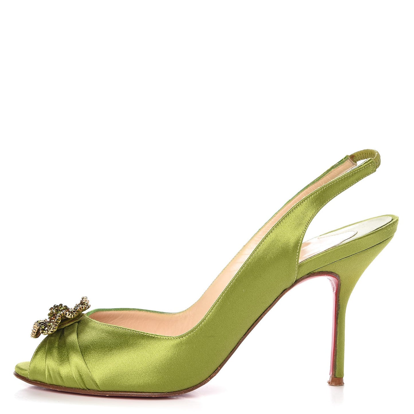 Satin Fiorellino Peep Toe Slingback 37.5 Green
