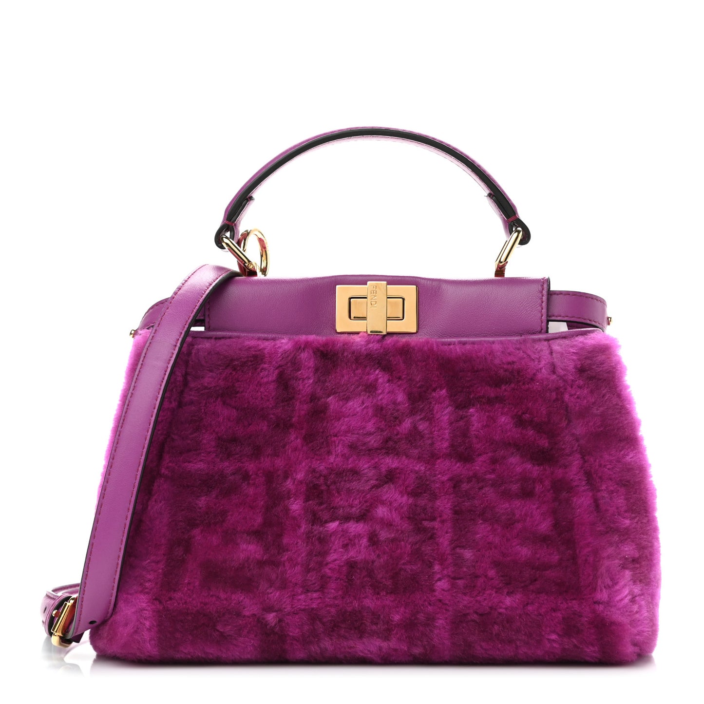 Shearling Nappa Macro FF 1974 Mini Peekaboo Iconic Satchel Bouganville Magenta Lilac