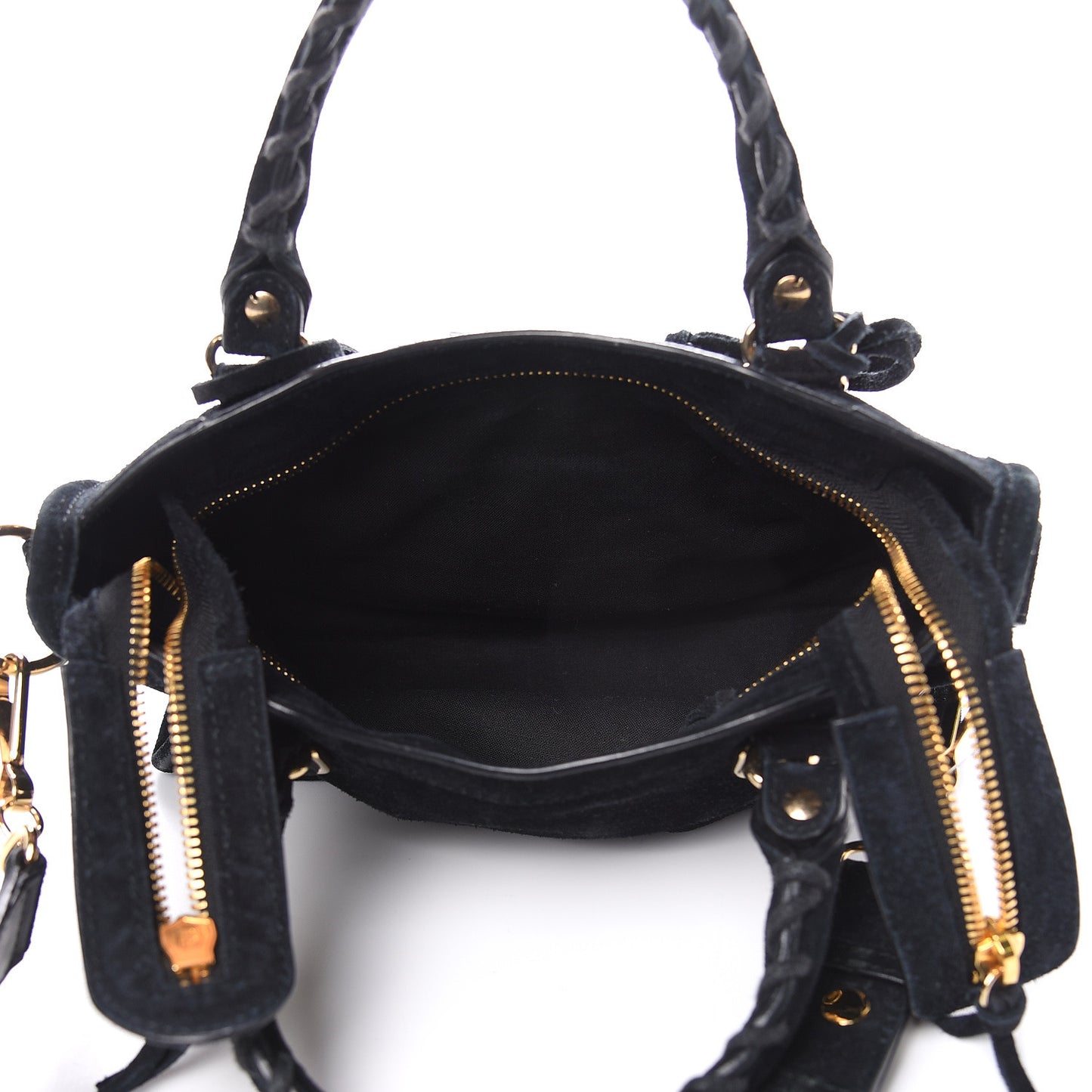 Baby Daim Suede Gold Metallic Edge Hardware Mini City Black