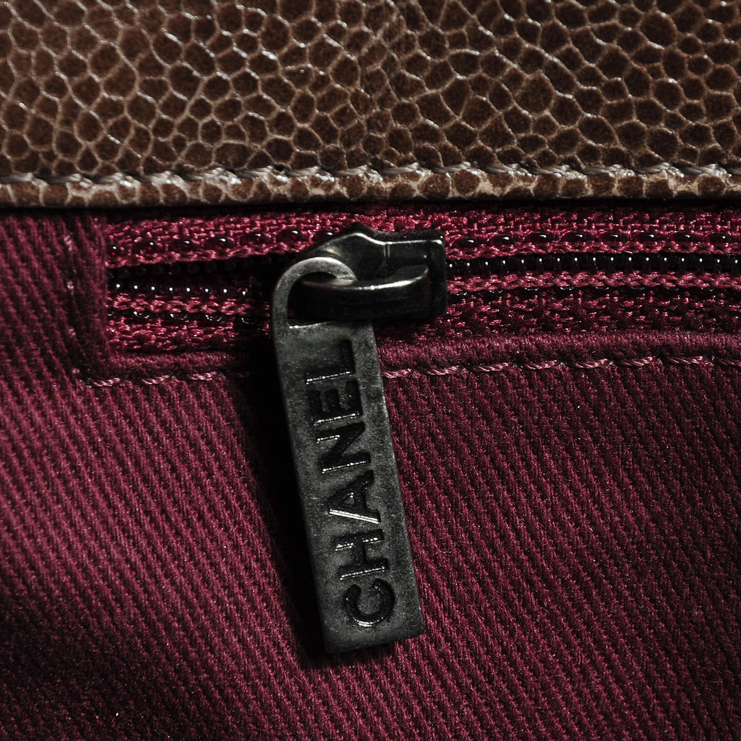 Crumpled Grained Calfskin CC Crave Jumbo Flap Brown