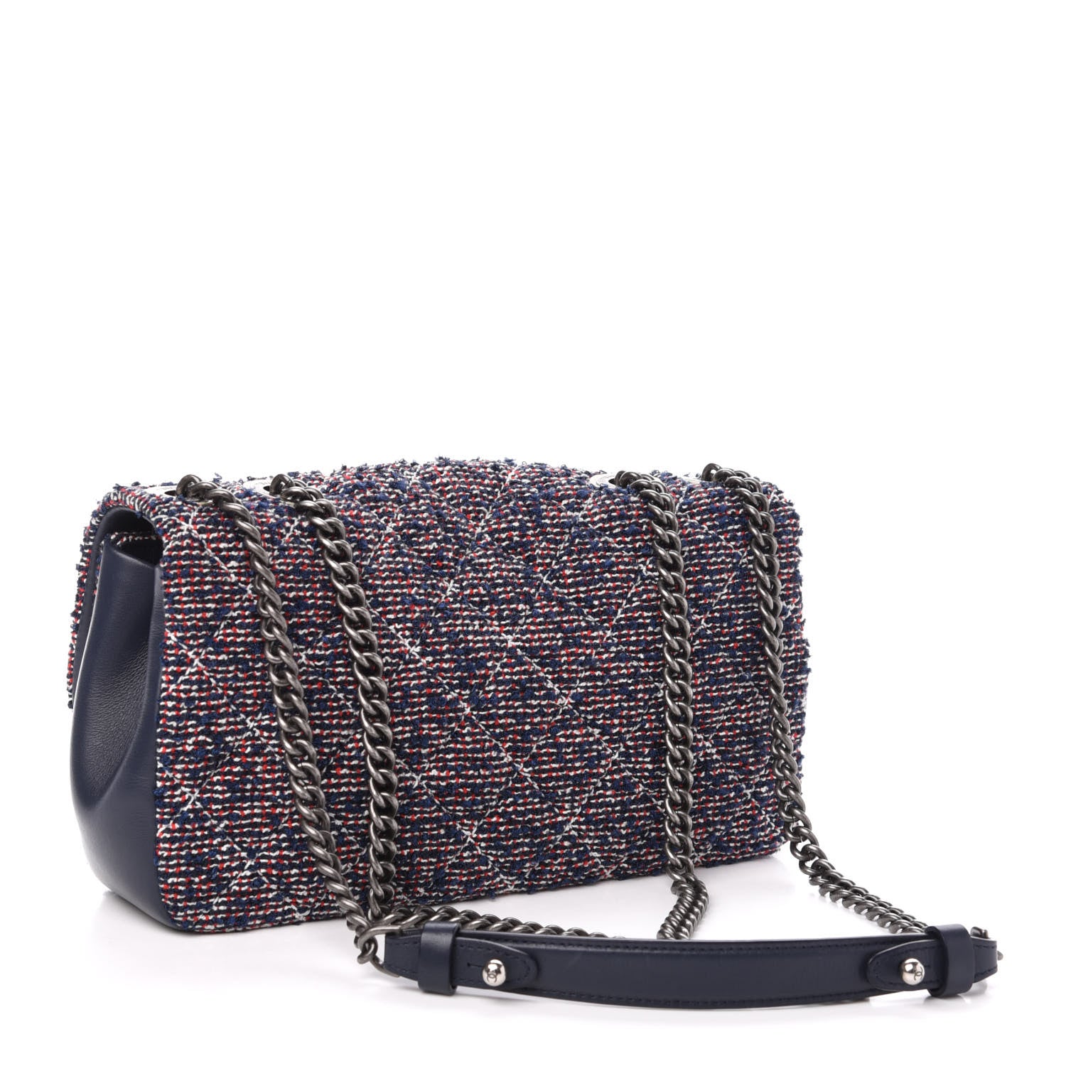 Chanel Tweed Quilted Medium Single Flap Blue Multicolor 4 of 12
