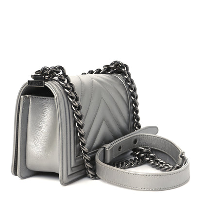 Chanel Metallic Caviar Chevron Quilted Small Boy Flap Silver 3 of 10
