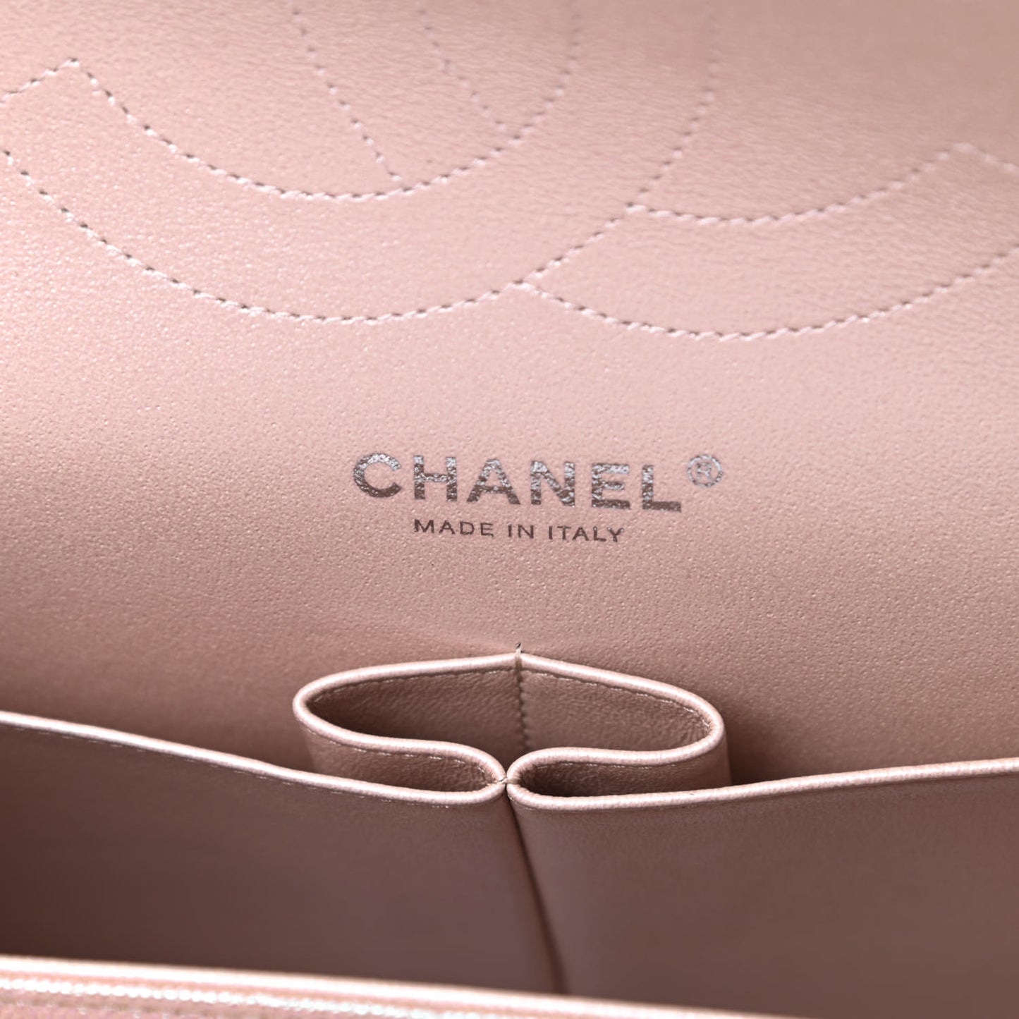 Metallic Caviar Chevron Quilted Jumbo Double Flap Light Gold