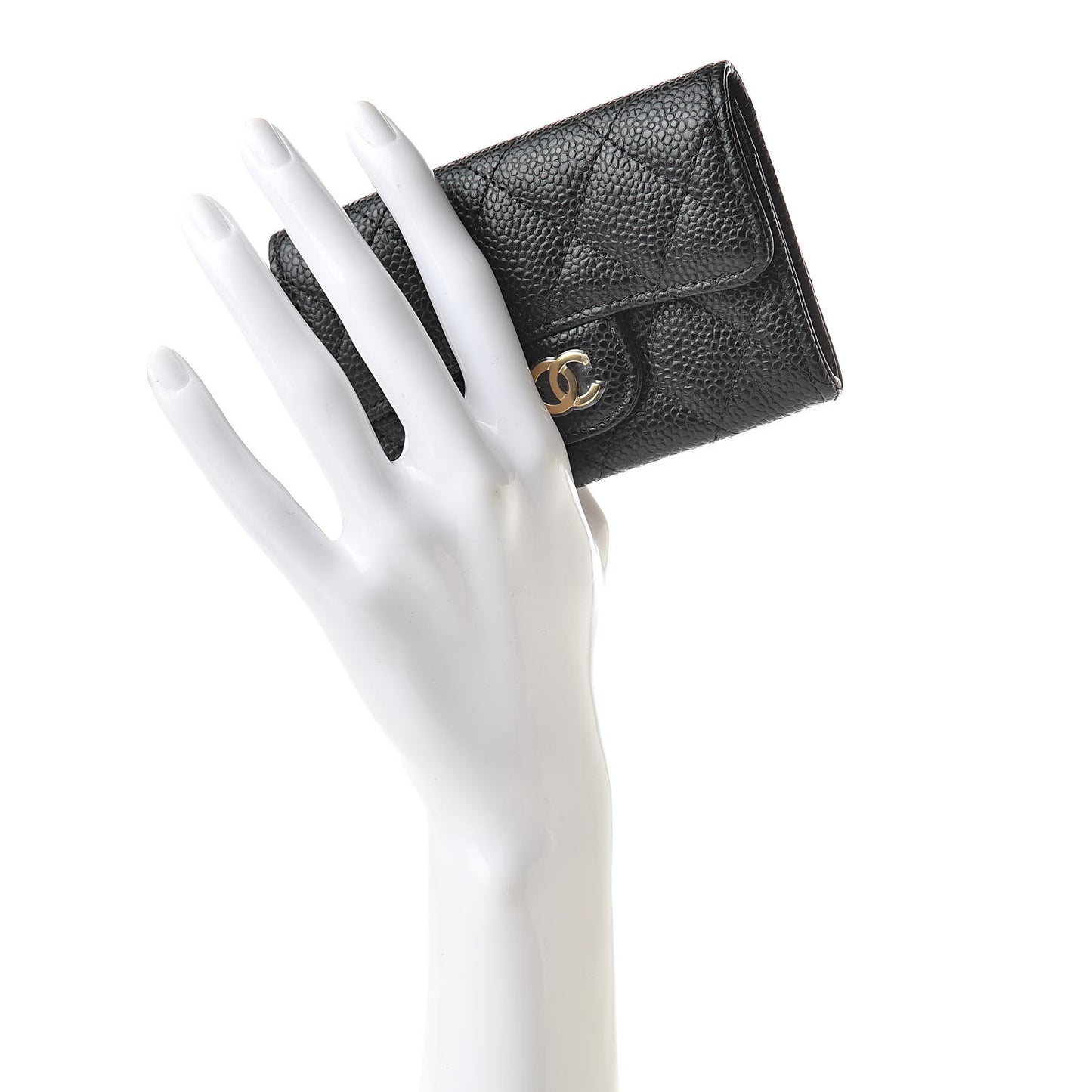 Caviar Quilted Flap Card Holder Wallet Black