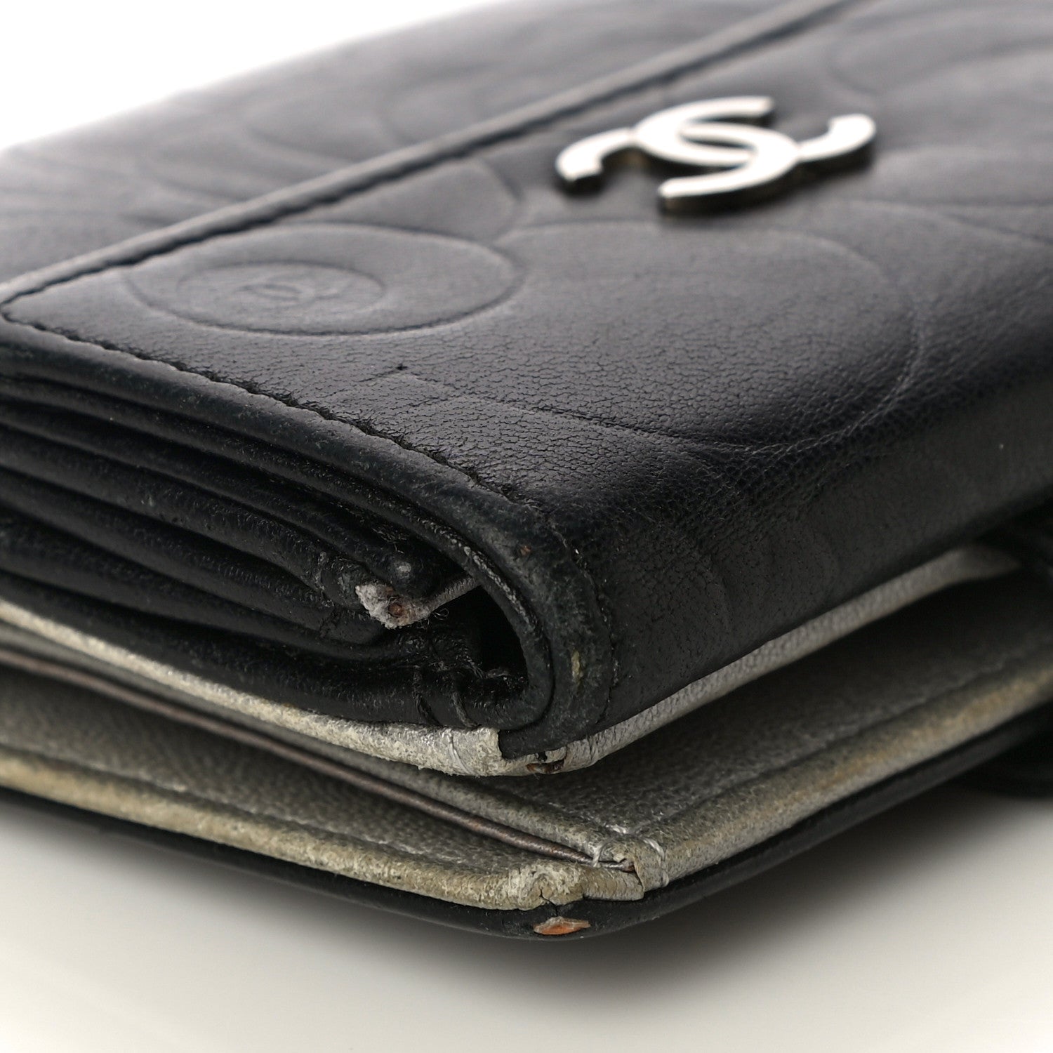 Chanel Lambskin Embossed Camellia French Wallet Black 11 of 21