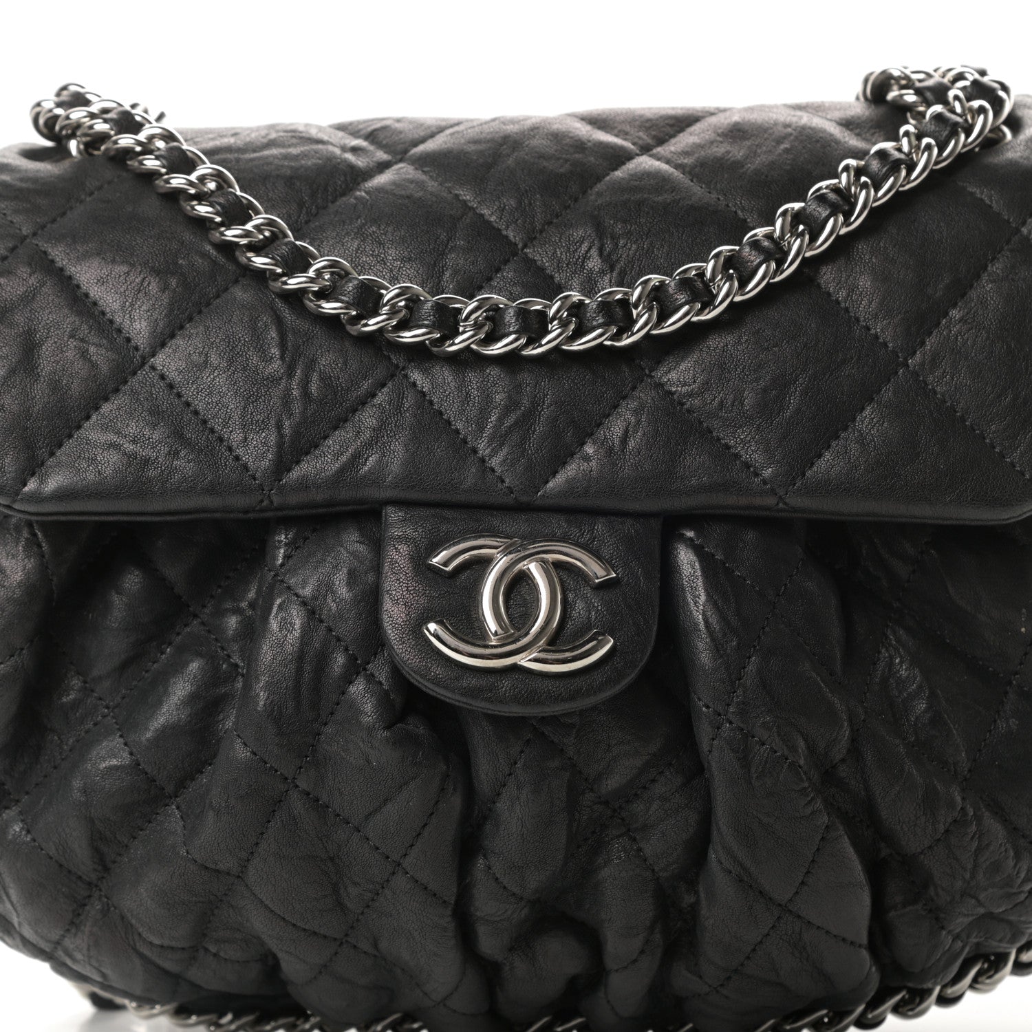 Chanel Washed Lambskin Quilted Medium Chain Around Messenger Black 8 of 10