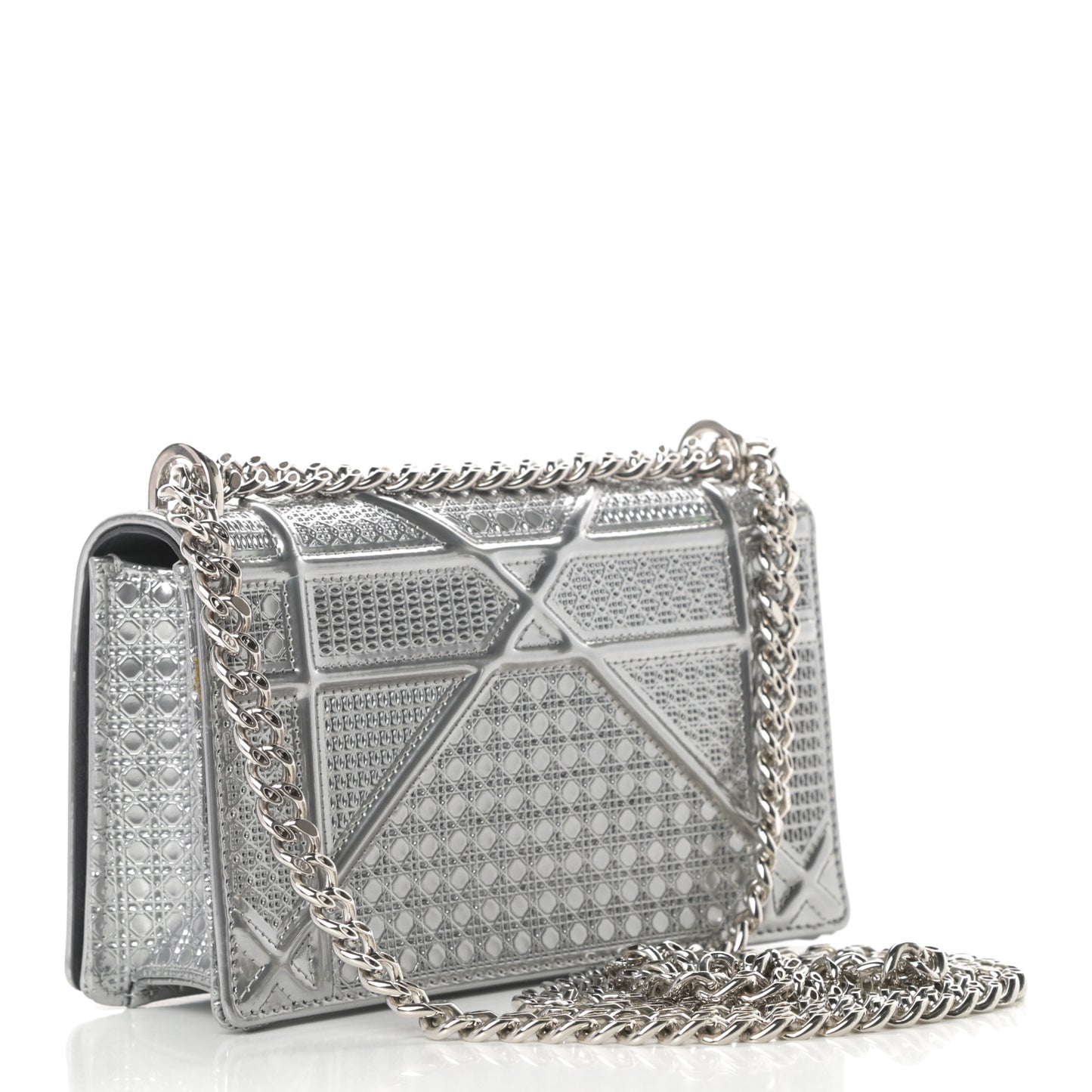 Metallic Patent Micro-Cannage Mini Diorama Flap Bag Silver