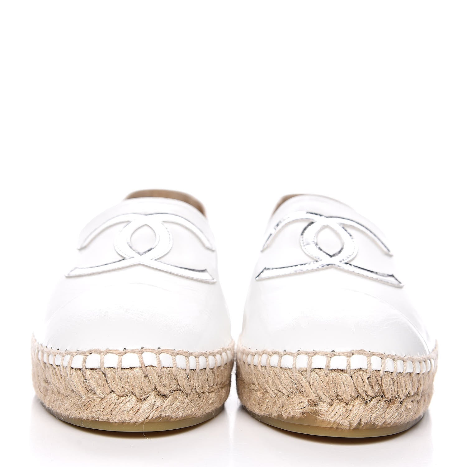 Chanel Distressed Patent CC Espadrilles 39 White Silver 2 of 10