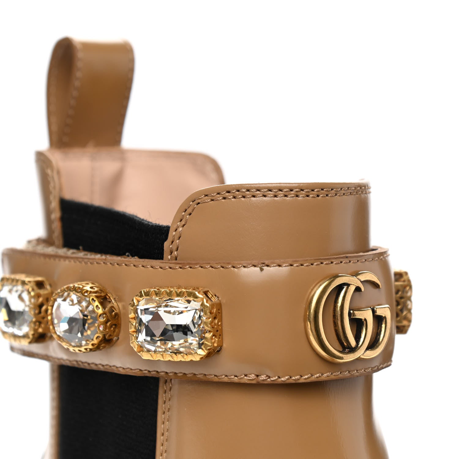 Gucci Calfskin Crystal GG Trip Chelsea Ankle Boots 37 Natural Tan 9 of 10