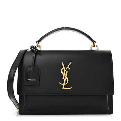 Saint Laurent Smooth Calfskin Medium Monogram Sunset Satchel Black 1 of 10
