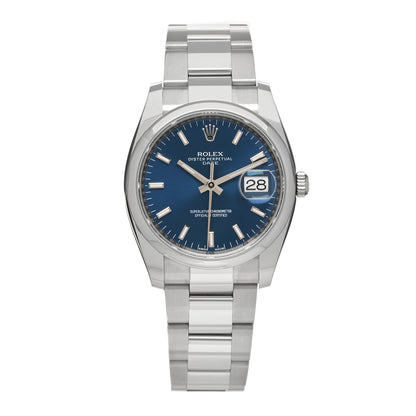 Rolex Stainless Steel 34mm Oyster Perpertual Date Watch Blue 115200 1 of 5