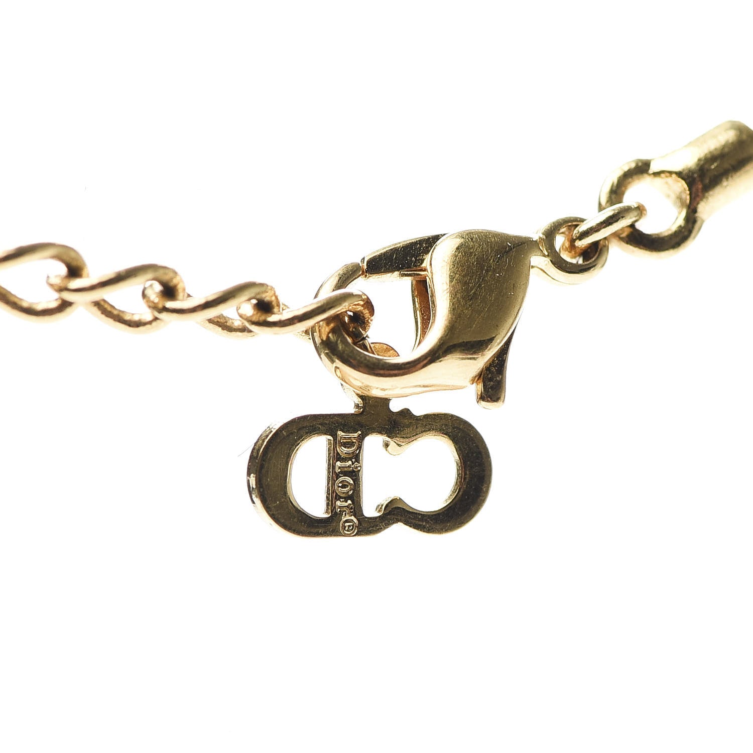Christian Dior Metal Crystal Logo Necklace Gold 5 of 5