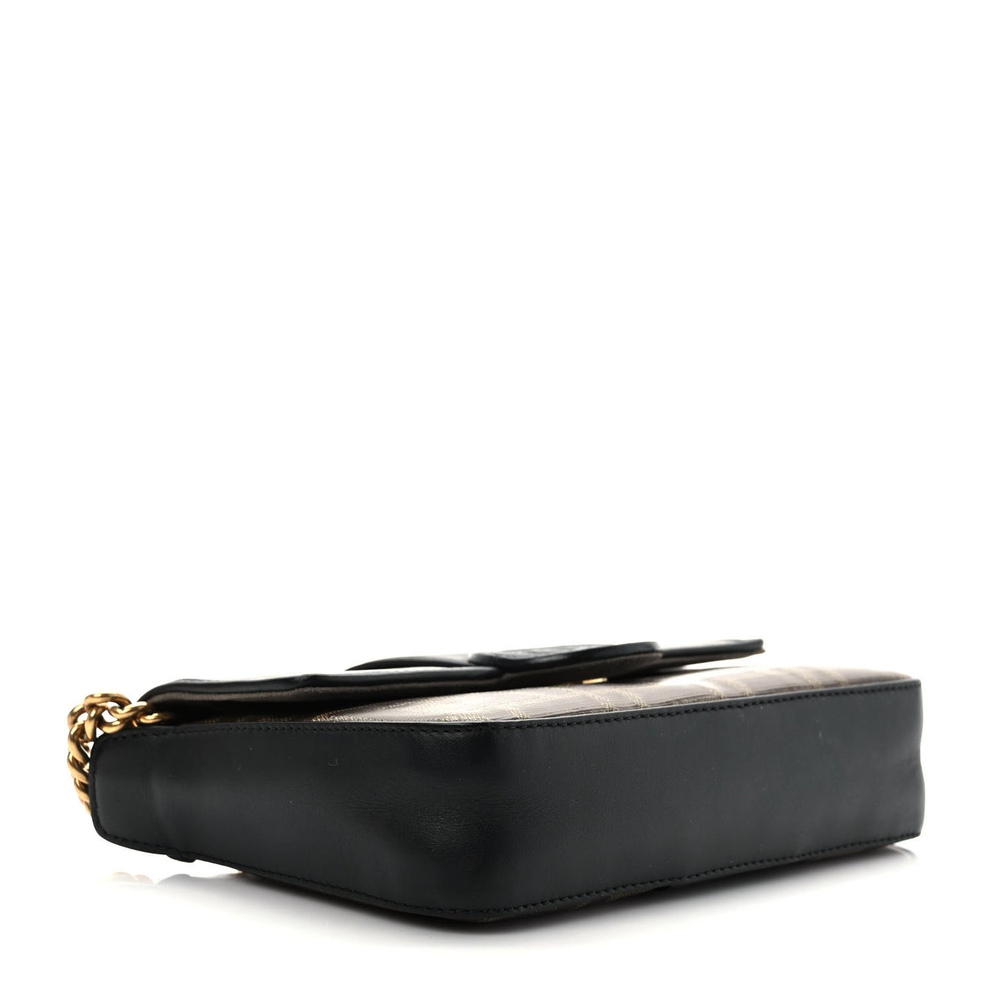 Glazed Fabric Vitello Century FF 1974 Stamp Patch Mini Double F Crossbody Bag Mogano Panna Black