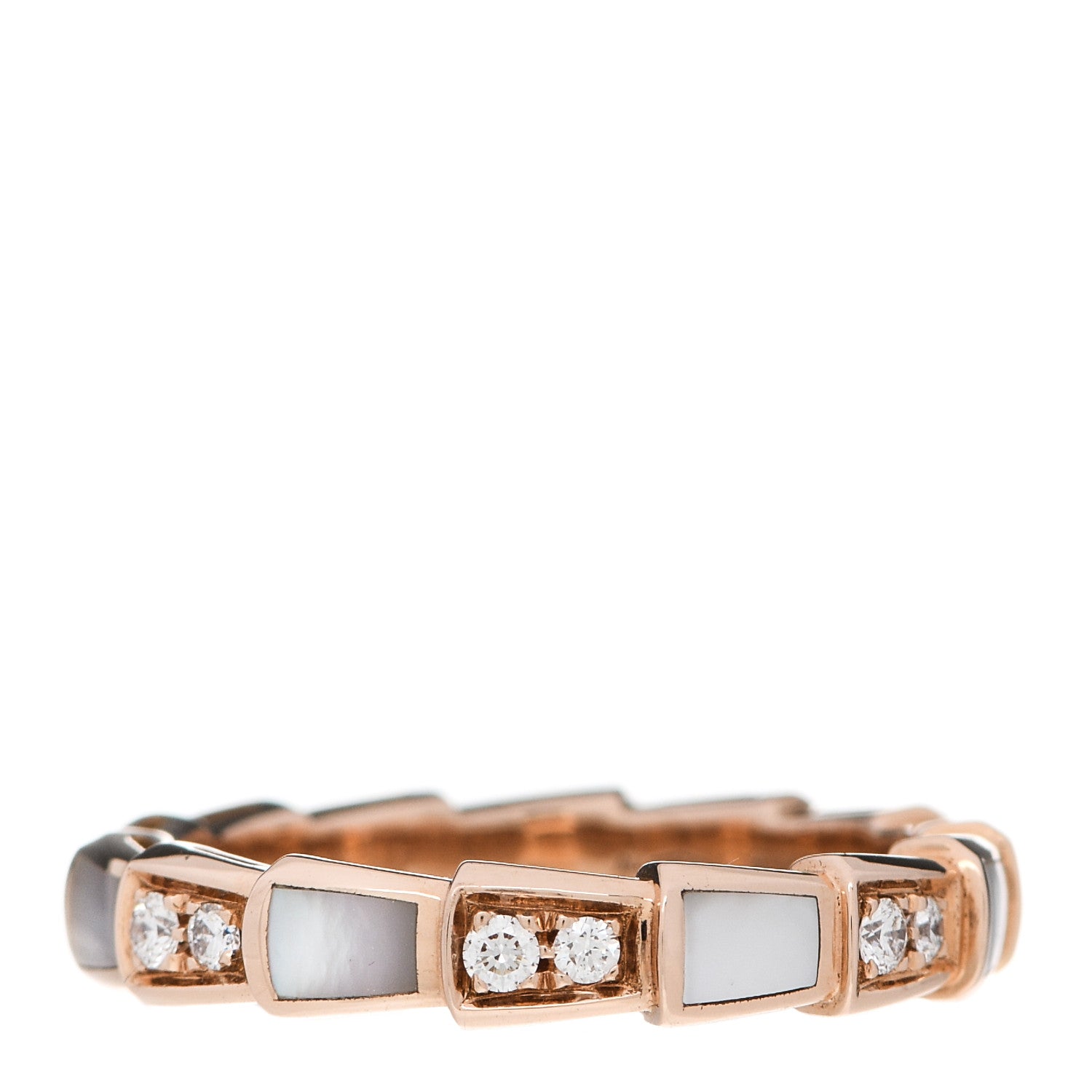 Bulgari 18K Rose Gold Diamond Mother of Pearl 4mm Serpenti Viper Band Ring 54 6.75 3 of 5
